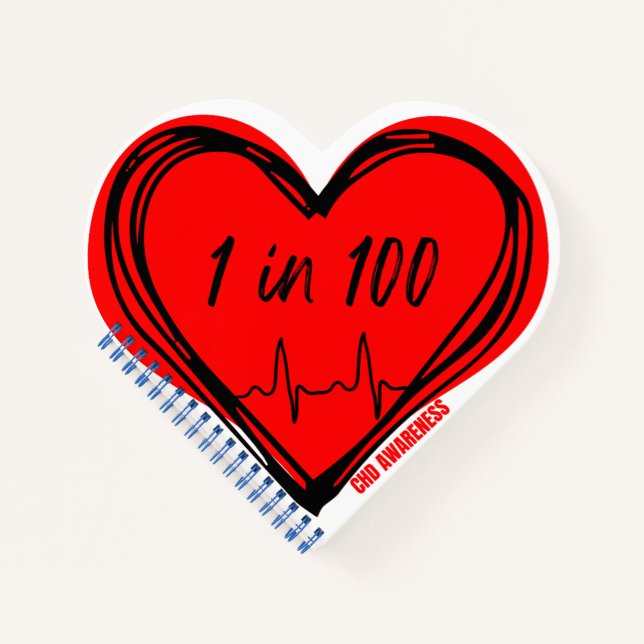 1 in 100 CHD Awareness Heart Notebook Notizbuch (Vorderseite)
