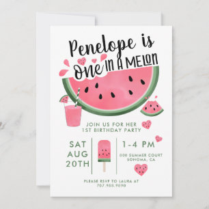 1 in A Melon Watermelon 1. Geburtstag Einladung
