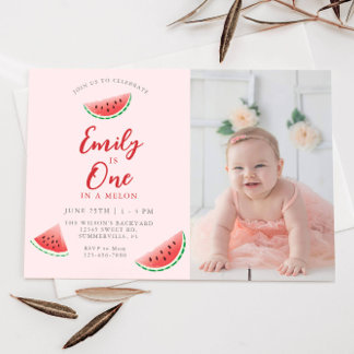 1 in A Melon Watermelon 1. Geburtstag Einladung