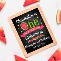 1 in einem Melon Chalkboard 1. Geburtstag Willkomm