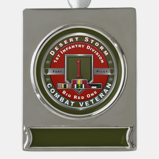 1. Infanterie Division Desert Storm Veteran  Banner-Ornament Silber (Vorderseite)