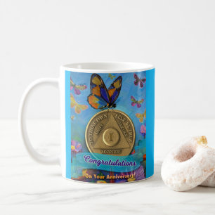1 Jahr AA Münze Gratulation Schmetterlinge Kaffeetasse