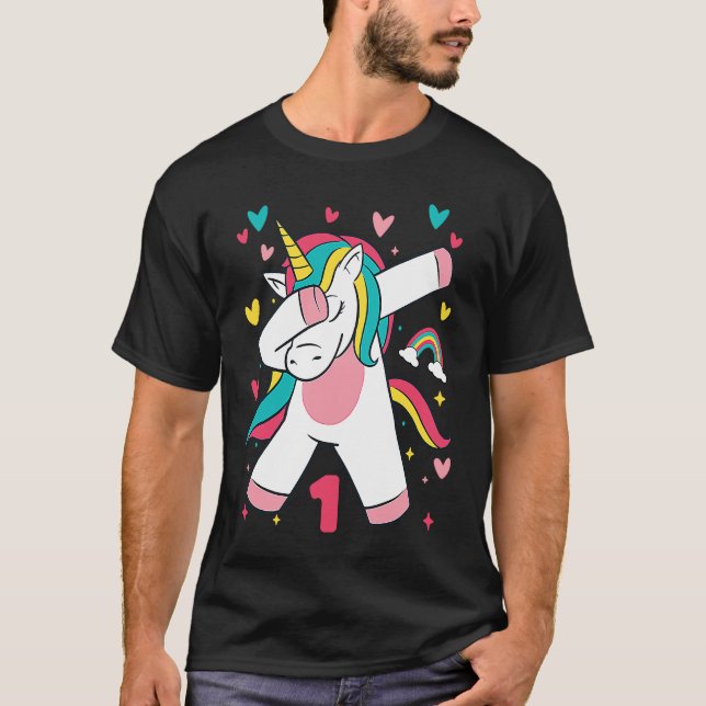 1 Jahr Alte Mädchen Teens Dabbing Einhorn 1. Gebur T-Shirt (Vorderseite)