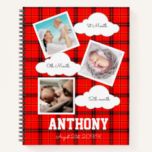 1. Jahr Baby Meilenstein Red Tartan Foto Album Notizbuch