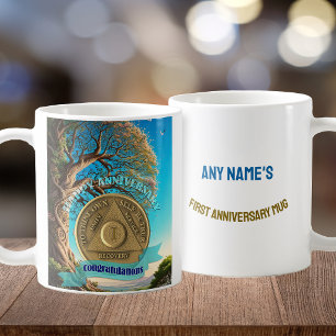1 Jahr CUSTOM NAME AA Münze Baum des Lebens Kaffeetasse