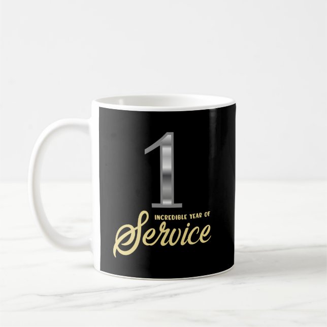 1 Jahr Dienstjubiläum Mitarbeiteranerkennungsprämi Kaffeetasse (Links)