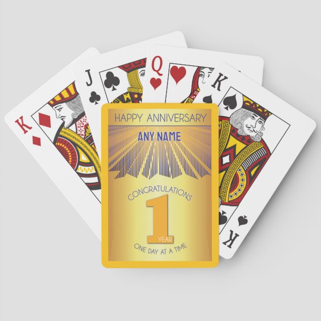 1 Jahr | Golden Ray 12-Schritte CUSTOM NAME Spielkarten (Rückseite)