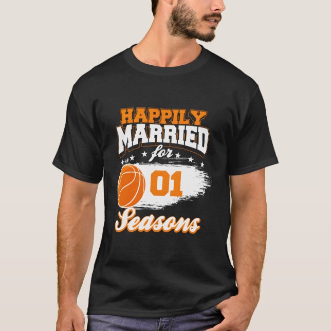 1 Jahr Hochzeit Jahrestag Basketball Verheiratet T-Shirt (Vorderseite)