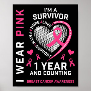 1 Jahr Krebs freie Mama Rosa Bewusstsein Brustkreb Poster