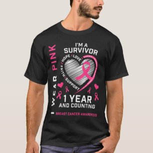 1 Jahr Krebs freie Mama Rosa Bewusstsein Brustkreb T-Shirt