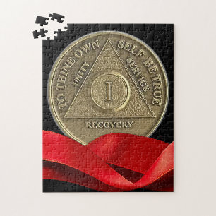 1 Jahr Nüchternheits-Jubiläumsmünze Roter Streifen Puzzle