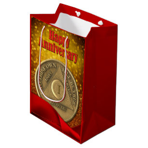 1 Jahr OM Coin Glitzer Frohes Jubiläum Mittlere Geschenktüte