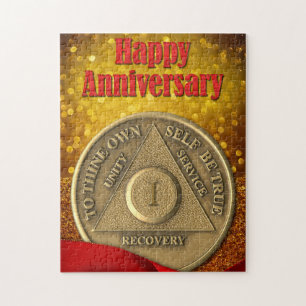 1 Jahr OM Coin Glitzer Frohes Jubiläum Puzzle