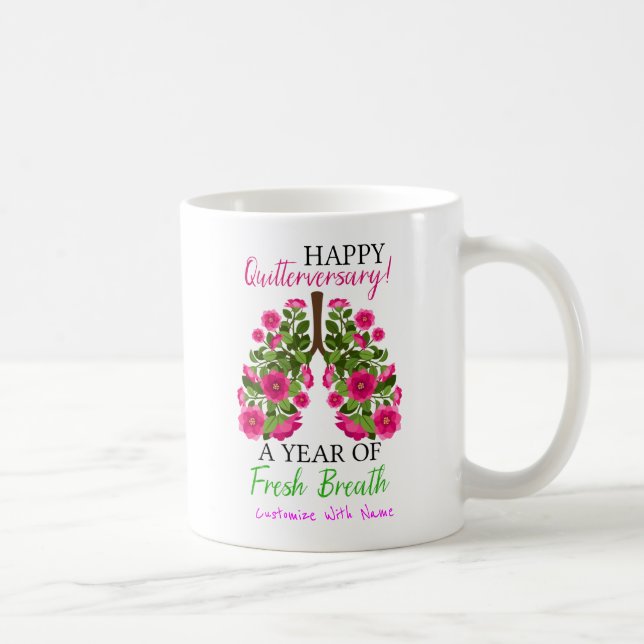 1 Jahr rauchfreies Zitat mit Magenta Floral Lungen Kaffeetasse (Rechts)