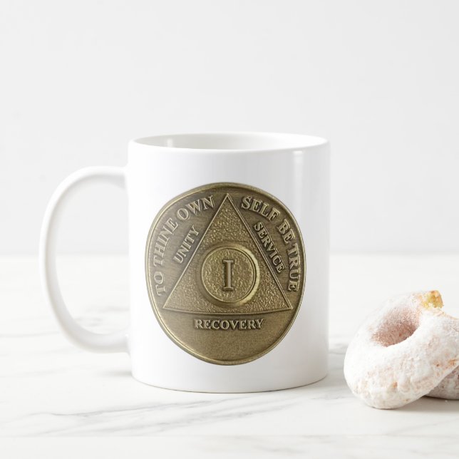 1 Jahr Sober Medallion Coin Happy Jubiläum Kaffeetasse (Mit Donut)