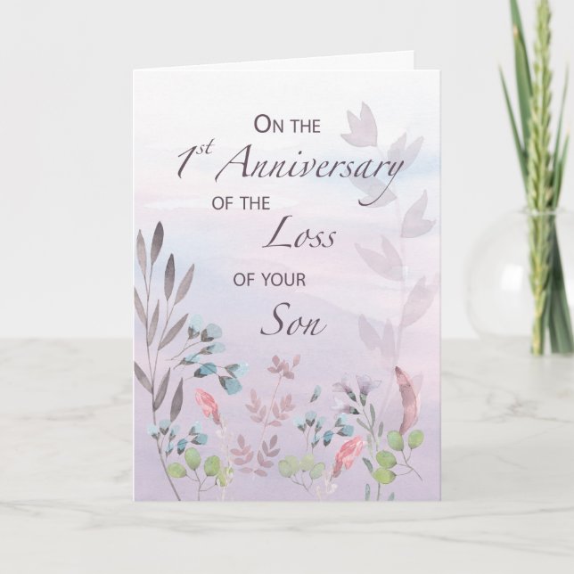 1. Jahrestag des Verlustes von Wasserfarbe Florals Karte (Vorderseite)