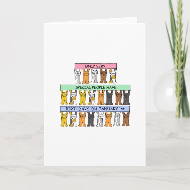 1. Januar Niedlicher Cartoon Katzen Karte (Vorderseite)