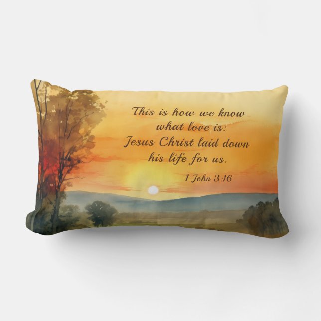 1 Johannes 3:16 Jesus legte sein Leben für uns Bib Lendenkissen (Vorderseite)