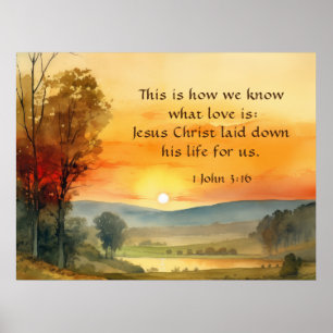 1 Johannes 3:16 Jesus legte sein Leben für uns Bib Poster