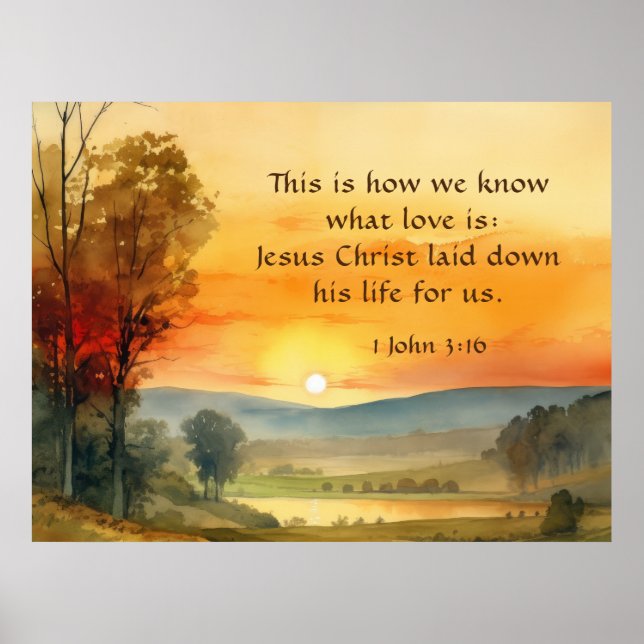 1 Johannes 3:16 Jesus legte sein Leben für uns Bib Poster (Vorne)