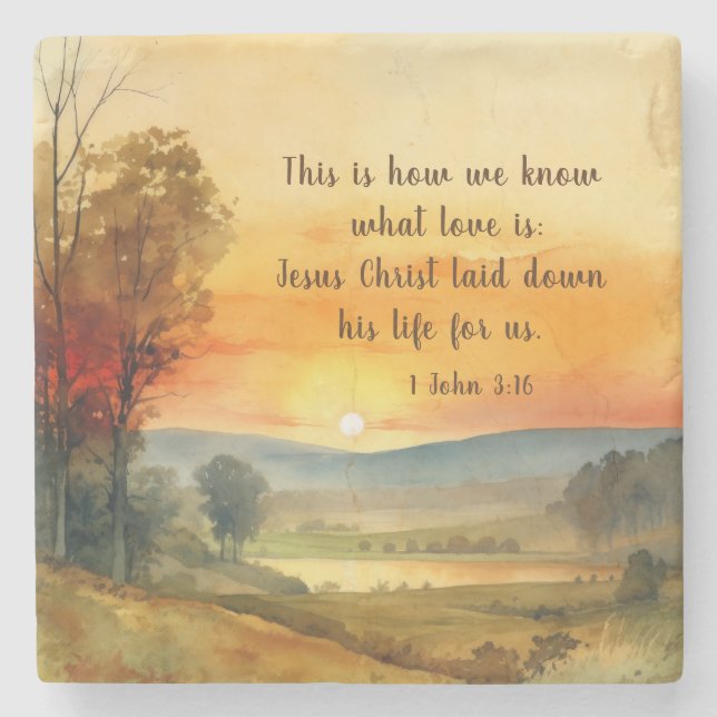 1 Johannes 3:16 Jesus legte sein Leben für uns Bib Steinuntersetzer (Vorderseite)