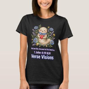 1 Johannes 4:19-Liebeswurm Herz-Dunkle Farben Edit T-Shirt