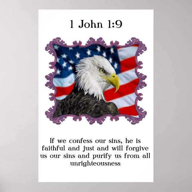 1 John 1:9 mit einem Adler vor der amerikanischen  Poster (Vorne)