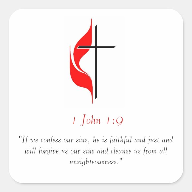 1. John 1:9 Quadratischer Aufkleber (Vorderseite)