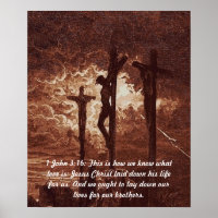1 John 3:16 Jesus Christus auf dem Kreuzplakat