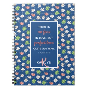 1 John 4:18 Blue Ditsy Floral Pattern Notebook Notizblock