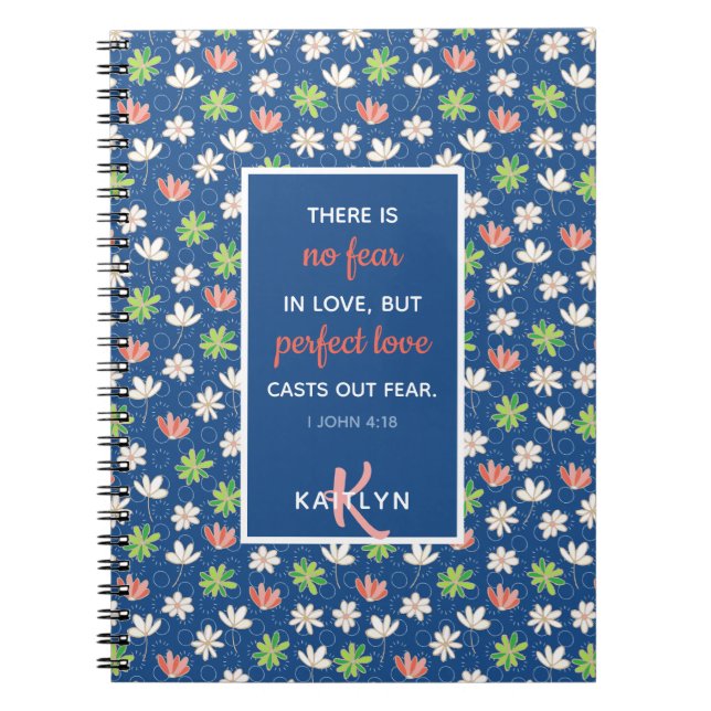 1 John 4:18 Blue Ditsy Floral Pattern Notebook Notizblock (Vorderseite)