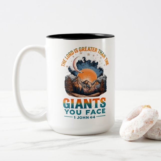 1. John 4:4 Zweifarbige Tasse (Mit Donut)