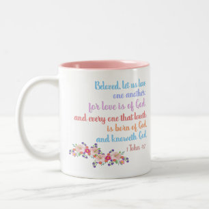 1 John 4:7 Bible Verse Regenbogentext Zweifarbige Tasse
