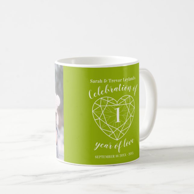 1. Jubiläum Grünes Peridot-Foto Kaffeetasse (VorderseiteRechts)