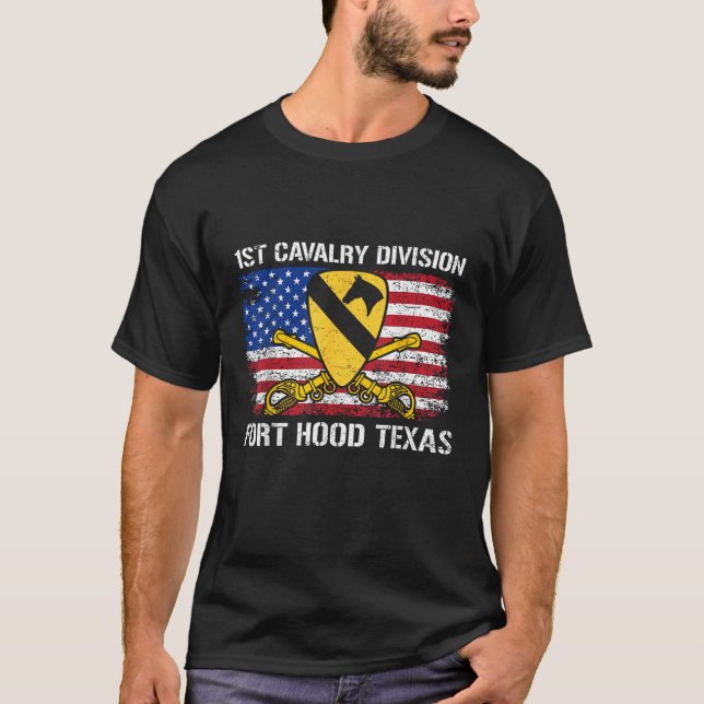 1. Kavalleriedivision Flag US Veteran Fort Hood Te T-Shirt (Vorderseite)