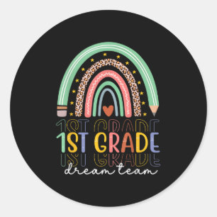 1. Klasse Dream Team Regenbogen Zurück zur Schule Runder Aufkleber