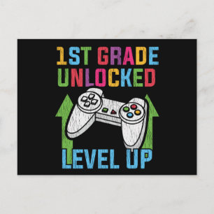 1. Klasse freigeschalteter Gamer-Back-to-School-Vi Postkarte