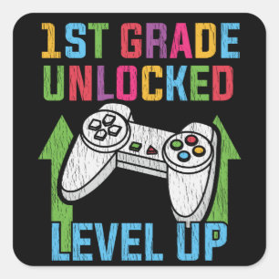 1. Klasse freigeschalteter Gamer-Back-to-School-Vi Quadratischer Aufkleber