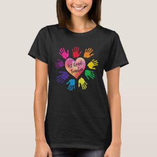 1. Klasse Lehrer Herz farbenfrohe Hände T-Shirt