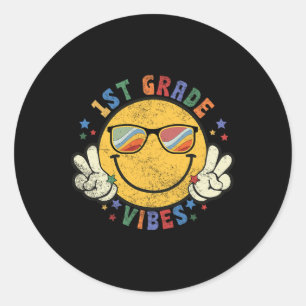 1. Klasse Vibes Happy Face Smile Geschenk zurück S Runder Aufkleber