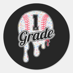 1. Klasse zurück zur Schule Baseball-Drip-Eiscreme Runder Aufkleber