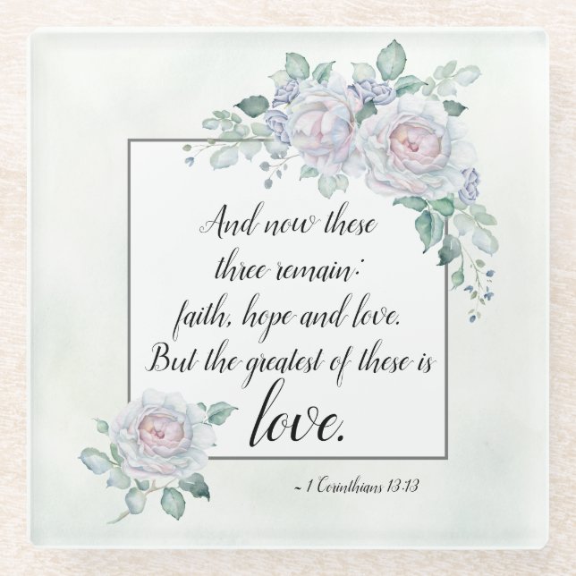 1 Korinther 13:13 Liebe der Glaubenshöhe, Bibelver Glasuntersetzer (Vorderseite)