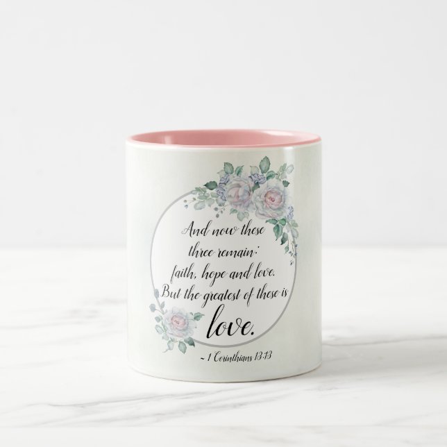 1 Korinther 13:13 Liebe der Glaubenshöhe, Bibelver Zweifarbige Tasse (Mittel)