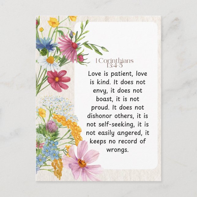 1 Korinther 13:4-5 Wasserfarben-Design Postkarte (Vorderseite)