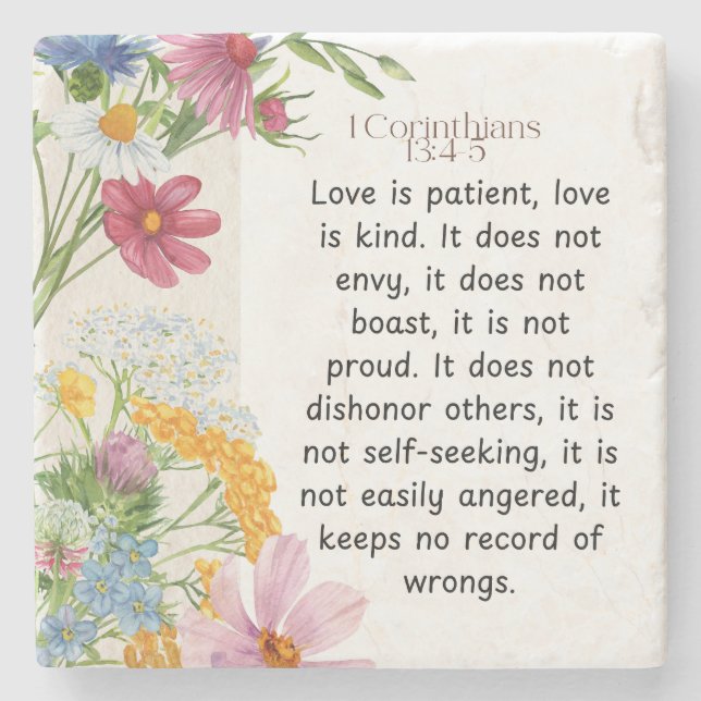 1 Korinther 13:4-5 Wasserfarben-Design Steinuntersetzer (Vorderseite)