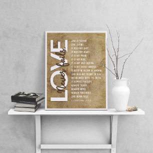 1. Korinther 13:4-8 Bibelvers, Vintage-Beige Poster