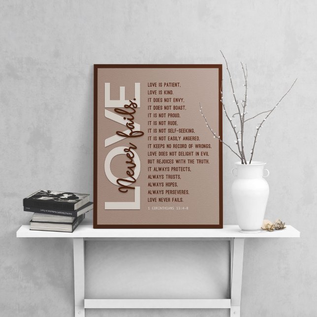 1 Korinther 13:4-8 Bibelverse, Beige Leder Poster (Von Creator hochgeladen)