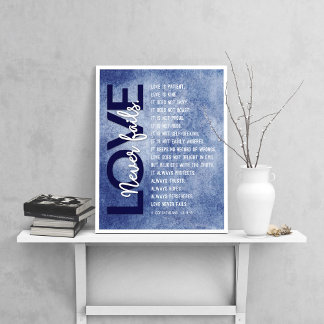 1 Korinther 13:4-8 Bibelverse, dunkelblau Poster
