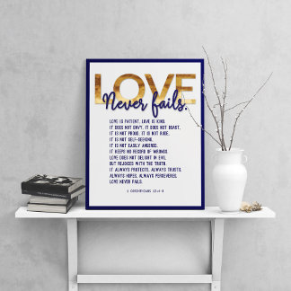 1 Korinther 13:4-8 Bibelverse, Gold & Dunkelblau Poster