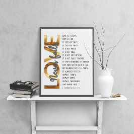 1 Korinther 13:4-8 Bibelverse, Gold & Grau Poster